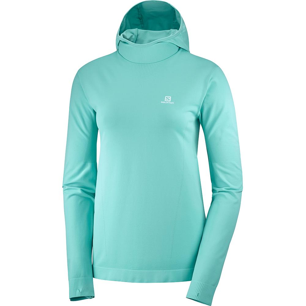 Salomon AGILE MID HOODIE W SEAMLESS Capa Intermedia Mujer - Turquesa - Colombia (09324-ZNGU)